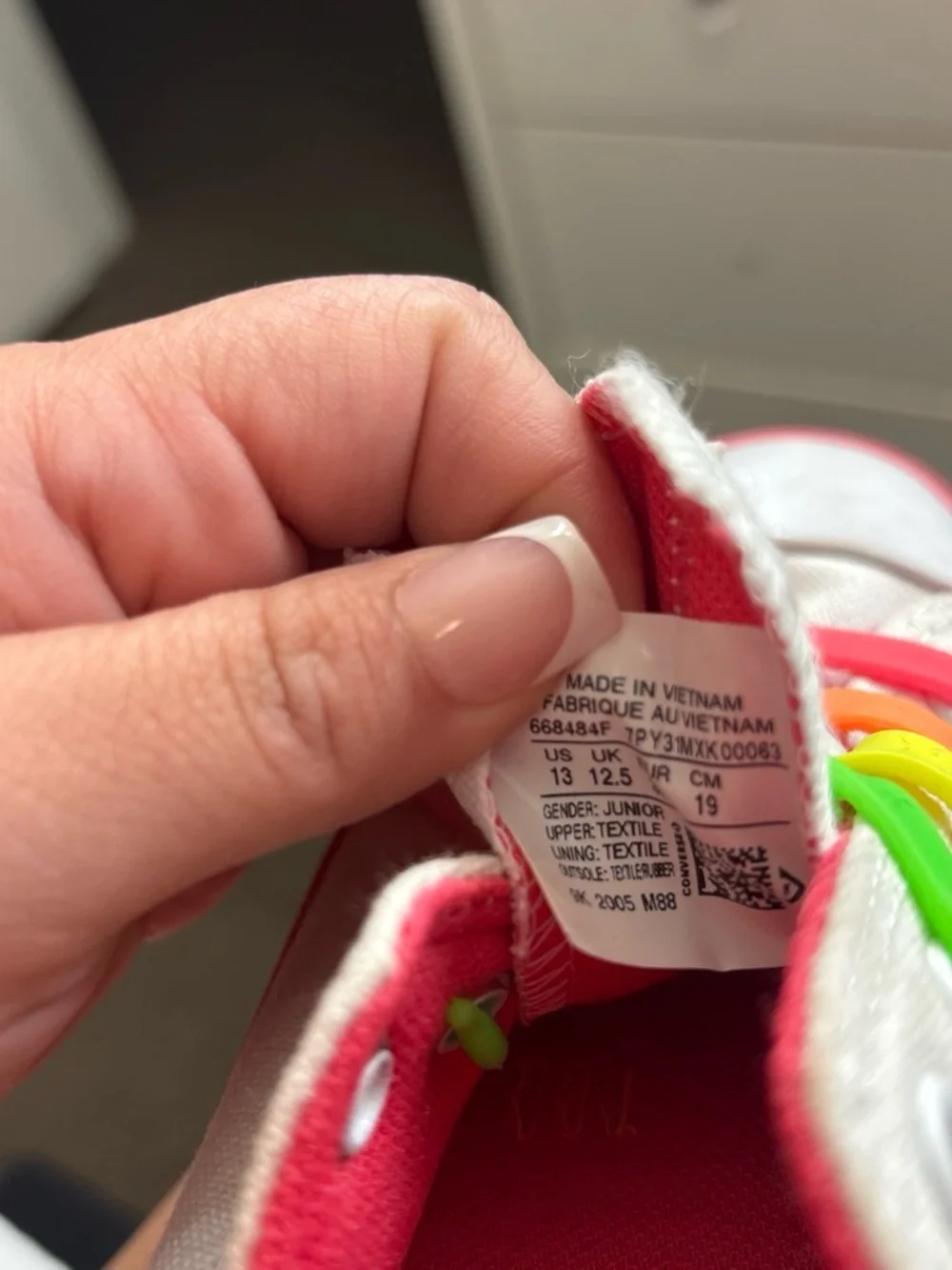 Kids Canvas Sneakers in White with Rainbow Accent